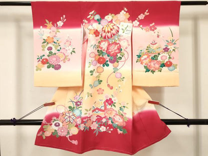 平和屋着物[]お宮参り　女の子　祝着　産着　初着　のしめ　鞠花文　暈し染め　箱付き　逸品　未使用　DABC5107ma
