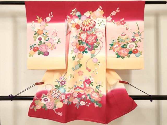 平和屋着物[]お宮参り　女の子　祝着　産着　初着　のしめ　鞠花文　暈し染め　箱付き　逸品　未使用　DABC5107ma