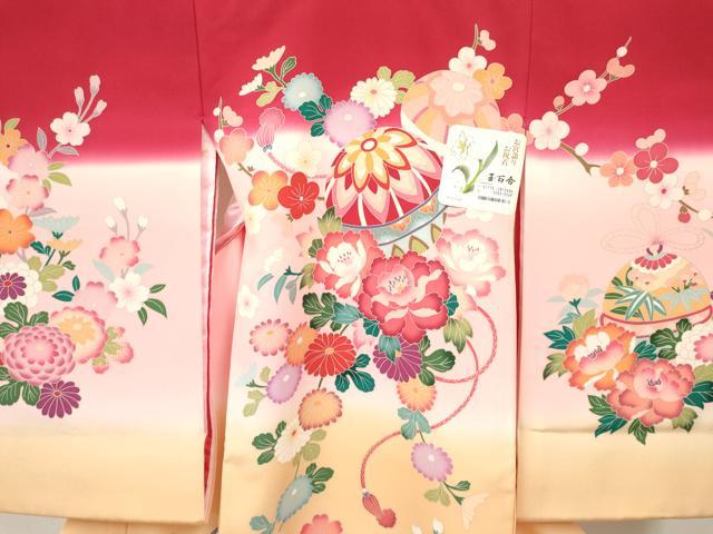 平和屋着物[]お宮参り　女の子　祝着　産着　初着　のしめ　鞠花文　暈し染め　箱付き　逸品　未使用　DABC5107ma