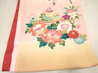 平和屋着物[]お宮参り　女の子　祝着　産着　初着　のしめ　鞠花文　暈し染め　箱付き　逸品　未使用　DABC5107ma