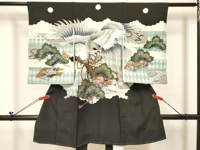平和屋着物[]お宮参り　男の子　祝着　産着　初着　のしめ　鷹　鷲　松文　金彩　箱付き　逸品　DABC5108ma