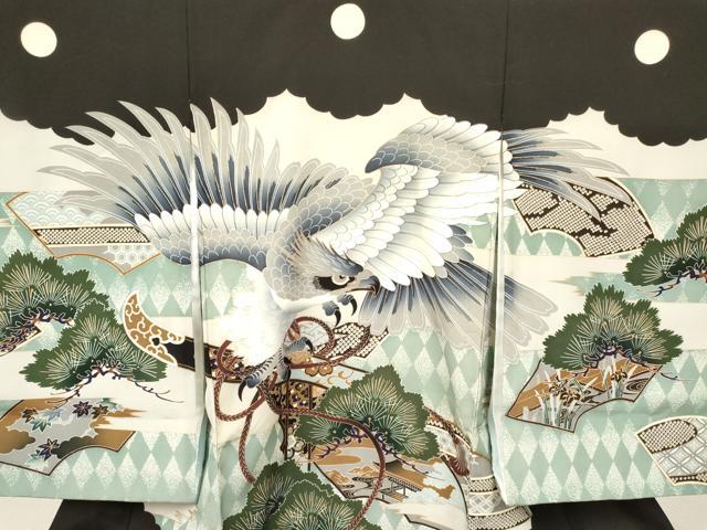 平和屋着物[]お宮参り　男の子　祝着　産着　初着　のしめ　鷹　鷲　松文　金彩　箱付き　逸品　DABC5108ma