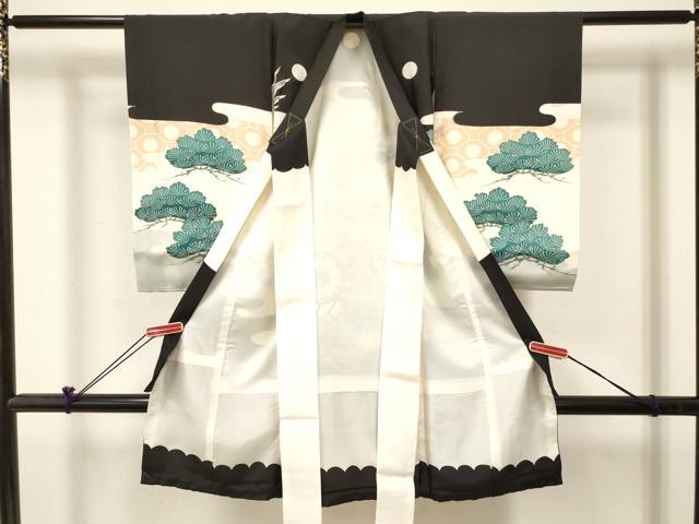 平和屋着物[]お宮参り　男の子　祝着　産着　初着　のしめ　駒刺繍　鷹　鷲　扇面鼓花松文　金彩　箱付き　逸品　未使用　DABC5109ma