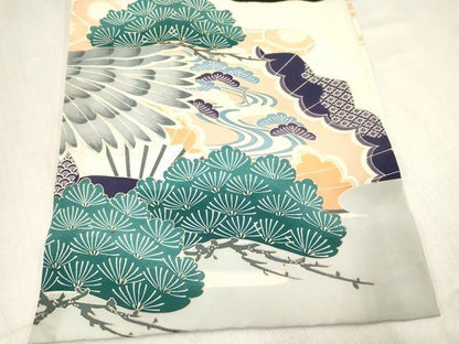 平和屋着物[]お宮参り　男の子　祝着　産着　初着　のしめ　駒刺繍　鷹　鷲　扇面鼓花松文　金彩　箱付き　逸品　未使用　DABC5109ma