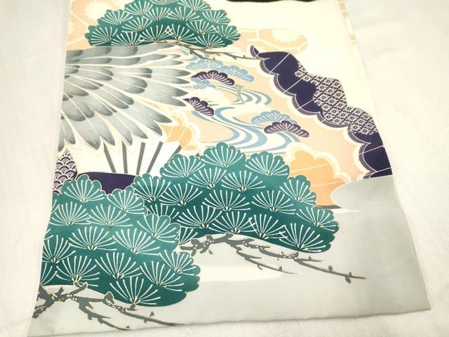 平和屋着物[]お宮参り　男の子　祝着　産着　初着　のしめ　駒刺繍　鷹　鷲　扇面鼓花松文　金彩　箱付き　逸品　未使用　DABC5109ma