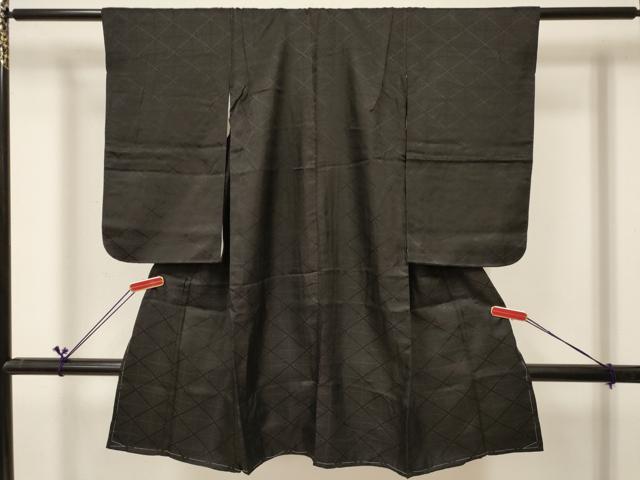 平和屋着物[]男の子　子供　着物　松葉菱地紋　黒地　逸品　DABC5113ma