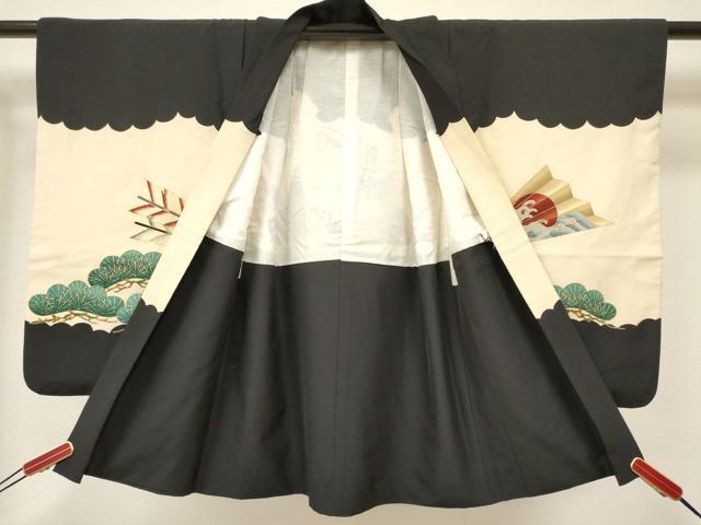 平和屋着物[]男の子　子供　羽織　駒刺繍　龍　兜　扇面立波矢羽松文　金彩　DABC5118ma
