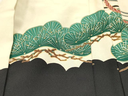 平和屋着物[]男の子　子供　羽織　駒刺繍　龍　兜　扇面立波矢羽松文　金彩　DABC5118ma