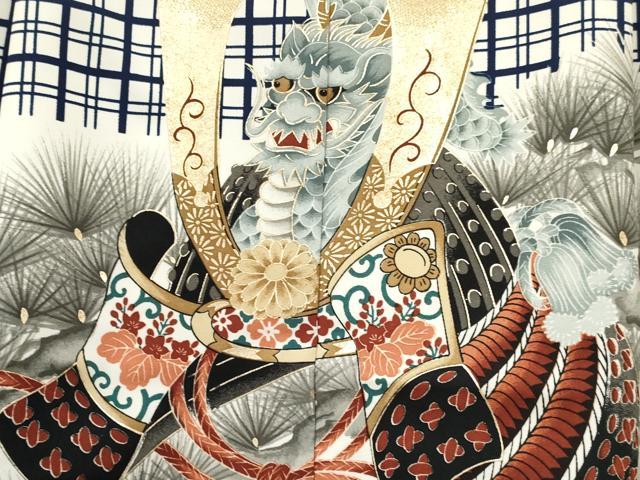 平和屋着物[]男の子　子供　羽織　龍　兜　松文　金彩　洗える着物　DABC5119ma