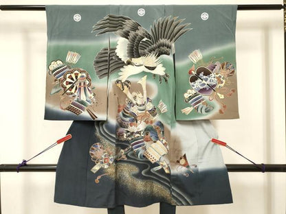 平和屋着物[]男の子　子供　着物　鷹　鷲　龍　兜　松文　暈し染め　金銀彩　逸品　DABC5121ma