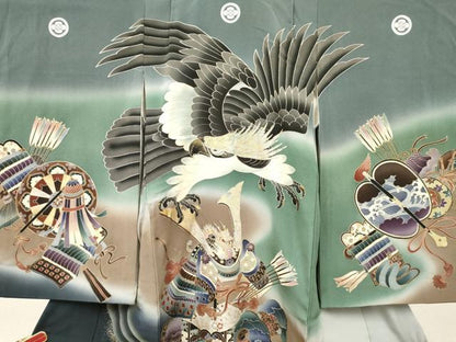 平和屋着物[]男の子　子供　着物　鷹　鷲　龍　兜　松文　暈し染め　金銀彩　逸品　DABC5121ma