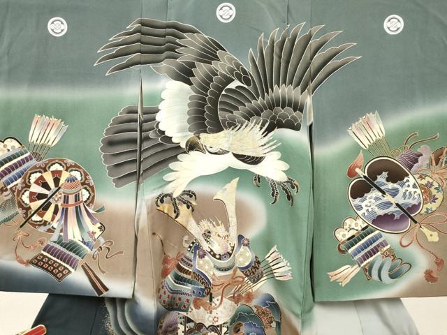 平和屋着物[]男の子　子供　着物　鷹　鷲　龍　兜　松文　暈し染め　金銀彩　逸品　DABC5121ma