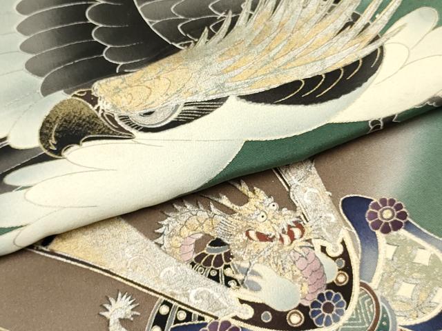 平和屋着物[]男の子　子供　着物　鷹　鷲　龍　兜　松文　暈し染め　金銀彩　逸品　DABC5121ma