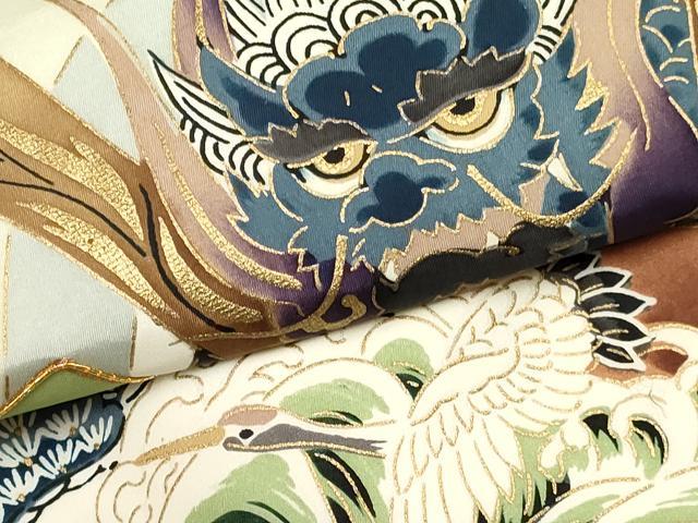 平和屋着物[]七五三　男の子　祝着・長襦袢(袷)セット　駒刺繍　龍　兜　扇面飛鶴吉祥丸文　金彩　逸品　DABC5122ma