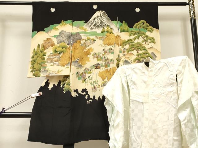 平和屋着物[]七五三　男の子　祝着・長襦袢(袷)セット　大名行列　金彩　逸品　DABC5123ma