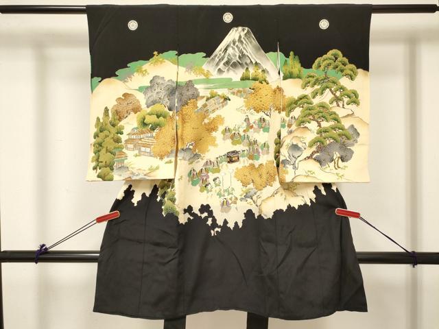 平和屋着物[]七五三　男の子　祝着・長襦袢(袷)セット　大名行列　金彩　逸品　DABC5123ma