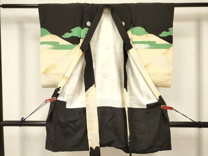 平和屋着物[]七五三　男の子　祝着・長襦袢(袷)セット　大名行列　金彩　逸品　DABC5123ma