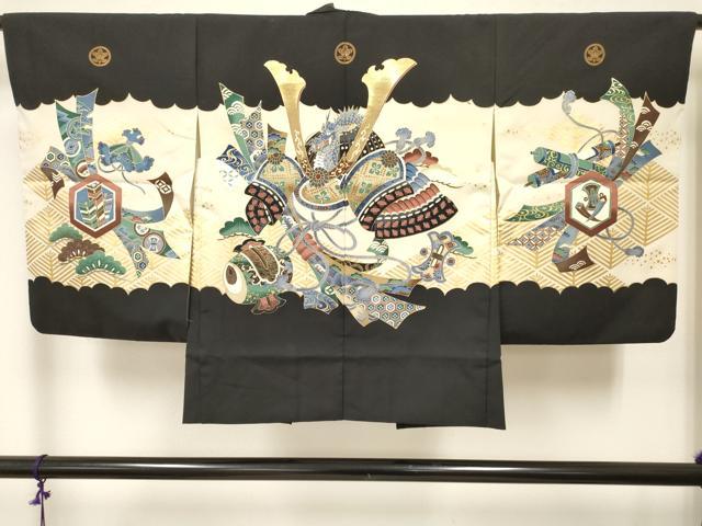 平和屋着物[]七五三　男の子　羽織・行灯袴セット　龍　兜　打ち出の小槌　束ね熨斗松文　DABC5124ma