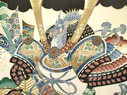 平和屋着物[]七五三　男の子　羽織・行灯袴セット　龍　兜　打ち出の小槌　束ね熨斗松文　DABC5124ma