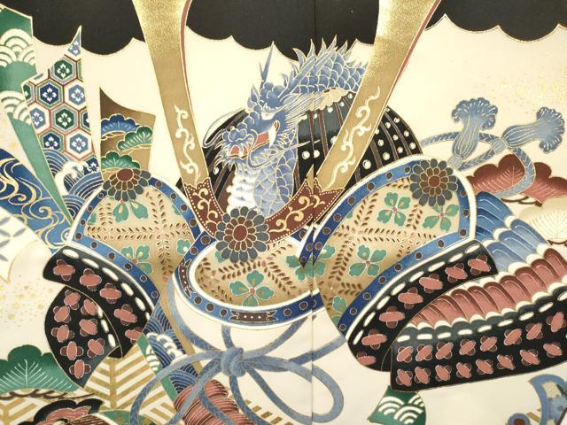 平和屋着物[]七五三　男の子　羽織・行灯袴セット　龍　兜　打ち出の小槌　束ね熨斗松文　DABC5124ma
