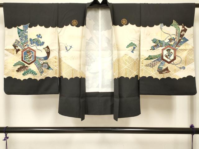 平和屋着物[]七五三　男の子　羽織・行灯袴セット　龍　兜　打ち出の小槌　束ね熨斗松文　DABC5124ma