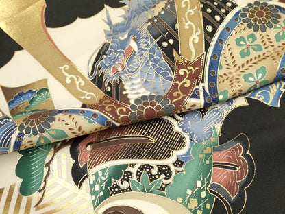 平和屋着物[]七五三　男の子　羽織・行灯袴セット　龍　兜　打ち出の小槌　束ね熨斗松文　DABC5124ma