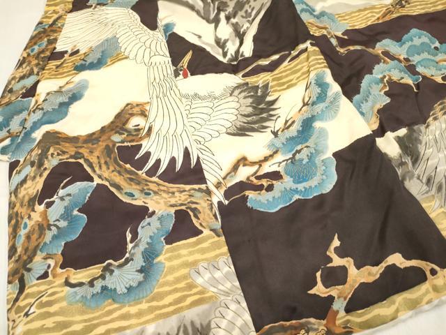 平和屋着物[]七五三　男の子　祝着・被布セット　鷹　鷲　飛鶴風景松文　金彩　逸品　DABC5126ma