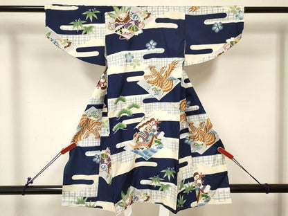 平和屋着物[]七五三　男の子　祝着・被布セット　鷹　鷲　宝船菱文　金彩　逸品　未使用　DABC5127ma