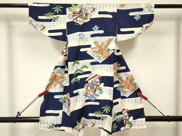 平和屋着物[]七五三　男の子　祝着・被布セット　鷹　鷲　宝船菱文　金彩　逸品　未使用　DABC5127ma