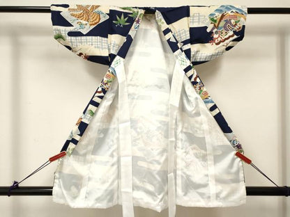 平和屋着物[]七五三　男の子　祝着・被布セット　鷹　鷲　宝船菱文　金彩　逸品　未使用　DABC5127ma