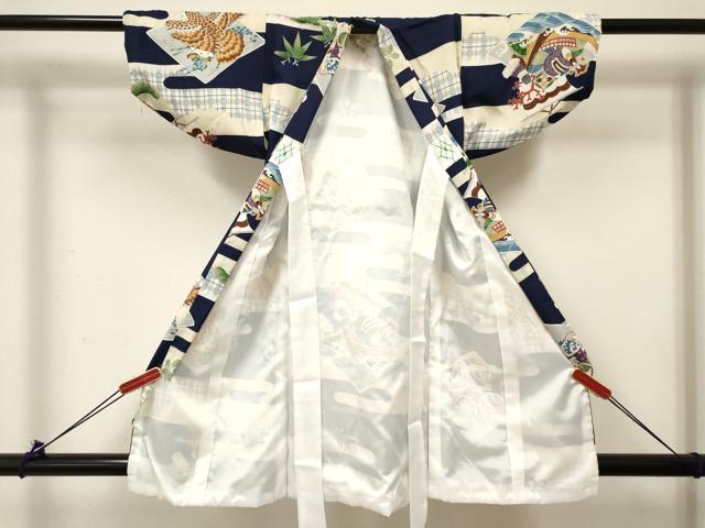 平和屋着物[]七五三　男の子　祝着・被布セット　鷹　鷲　宝船菱文　金彩　逸品　未使用　DABC5127ma