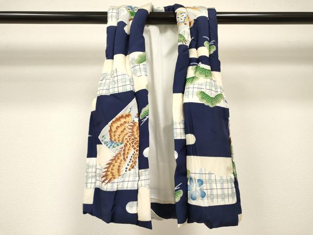 平和屋着物[]七五三　男の子　祝着・被布セット　鷹　鷲　宝船菱文　金彩　逸品　未使用　DABC5127ma