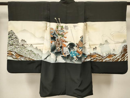 平和屋着物[]七五三　男の子　祝着・羽織セット　手描き　武士　金銀彩　DABC5128ma
