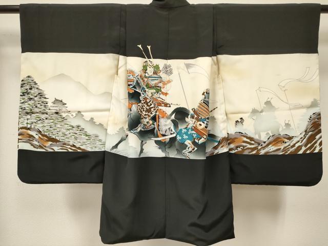 平和屋着物[]七五三　男の子　祝着・羽織セット　手描き　武士　金銀彩　DABC5128ma
