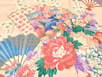 平和屋着物[]七五三　女の子　３歳　祝着　三つ身　長襦袢(袷・半衿刺繍)セット　駒刺繍　扇面孔雀花文　金彩　逸品　DABC5129ma