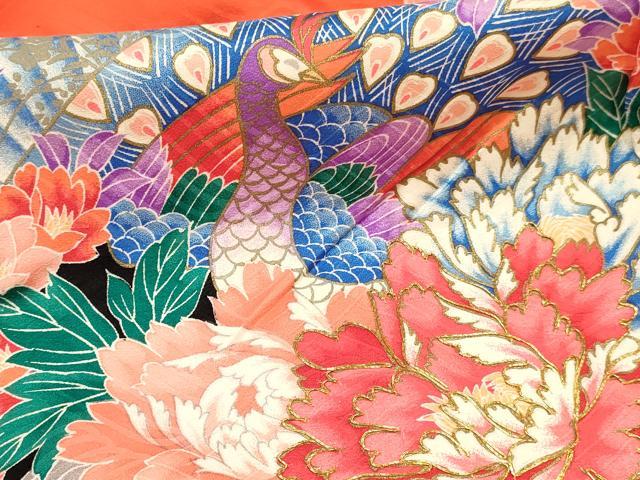 平和屋着物[]七五三　女の子　３歳　祝着　三つ身　長襦袢(袷・半衿刺繍)セット　駒刺繍　扇面孔雀花文　金彩　逸品　DABC5129ma
