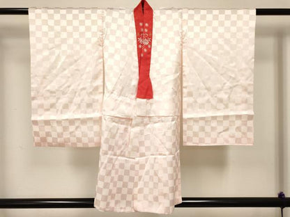 平和屋着物[]七五三　女の子　３歳　祝着　三つ身　長襦袢(袷・半衿刺繍)セット　刺繍　桐飛鶴花文　金彩　逸品　DABC5130ma