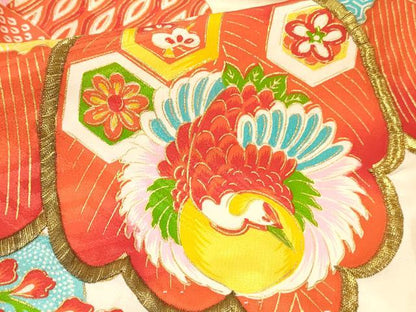 平和屋着物[]七五三　女の子　３歳　祝着　三つ身　長襦袢(袷・半衿刺繍)セット　刺繍　桐飛鶴花文　金彩　逸品　DABC5130ma