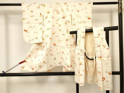 平和屋着物[]七五三　女の子　３歳　祝着　三つ身　被布セット　玩具文　逸品　DABC5131ma