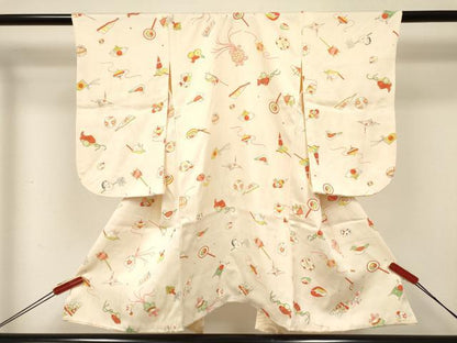 平和屋着物[]七五三　女の子　３歳　祝着　三つ身　被布セット　玩具文　逸品　DABC5131ma