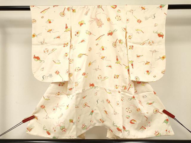 平和屋着物[]七五三　女の子　３歳　祝着　三つ身　被布セット　玩具文　逸品　DABC5131ma
