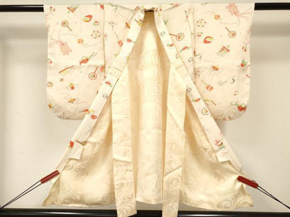 平和屋着物[]七五三　女の子　３歳　祝着　三つ身　被布セット　玩具文　逸品　DABC5131ma