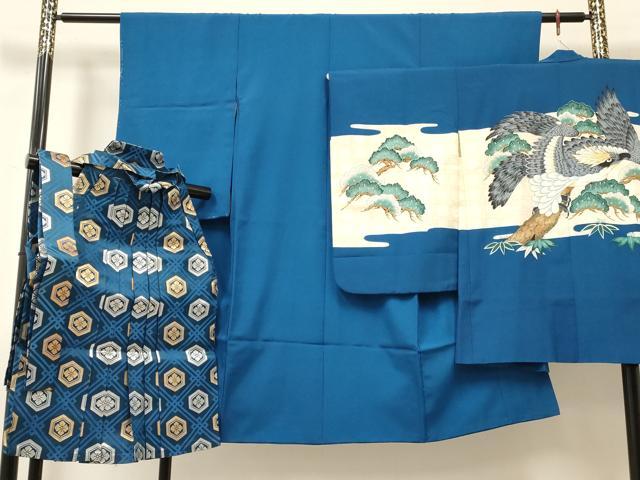 平和屋着物[]七五三 男の子 祝着・羽織・行灯袴セット 駒刺繍 鷹 鷲 松文 金彩 DABC5134ma