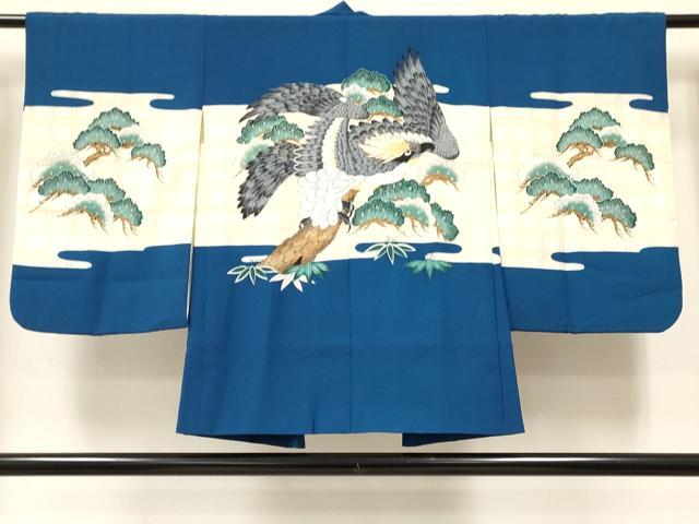 平和屋着物[]七五三　男の子　祝着・羽織・行灯袴セット　駒刺繍　鷹　鷲　松文　金彩　DABC5134ma