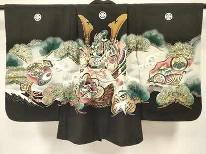 平和屋着物[]七五三　男の子　祝着・羽織・長襦袢(単衣)・行灯袴セット　龍　兜　松文　暈し染め　金彩　逸品　DABC5135ma