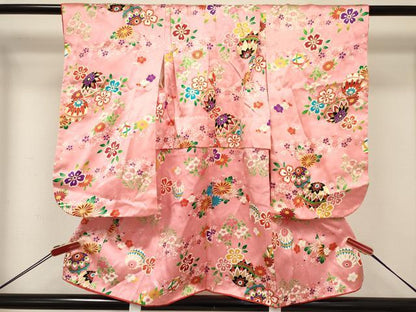 平和屋着物[]七五三　女の子　３歳　祝着　三つ身　長襦袢(単衣)・被布セット　鞠花文　金彩　逸品　DABC5138ma