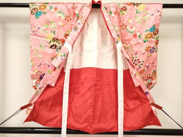 平和屋着物[]七五三　女の子　３歳　祝着　三つ身　長襦袢(単衣)・被布セット　鞠花文　金彩　逸品　DABC5138ma