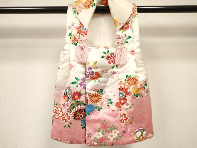 平和屋着物[]七五三　女の子　３歳　祝着　三つ身　長襦袢(単衣)・被布セット　鞠花文　金彩　逸品　DABC5138ma