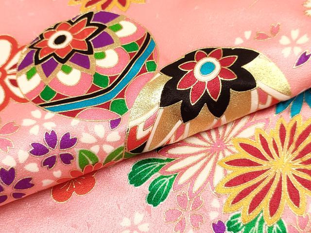 平和屋着物[]七五三　女の子　３歳　祝着　三つ身　長襦袢(単衣)・被布セット　鞠花文　金彩　逸品　DABC5138ma