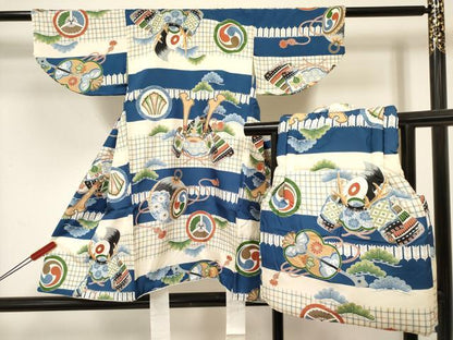 平和屋着物[]七五三　男の子　被布セット　兜　鼓松文　逸品　DABC5141ma